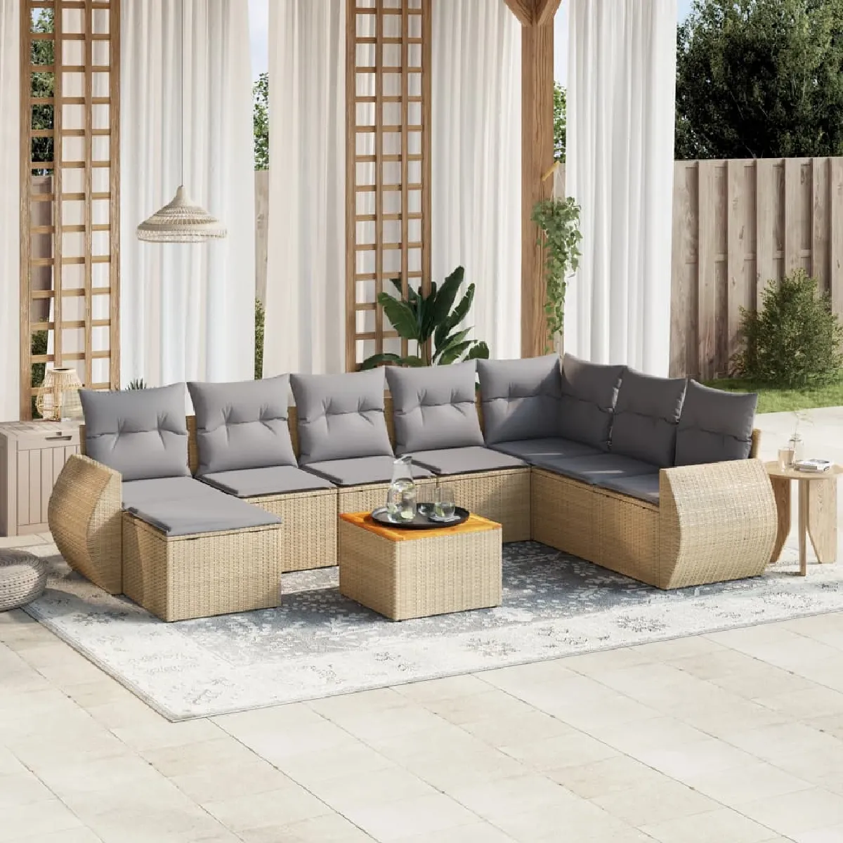 Non Communiqué Beige Salon De Jardin Modulable Vidaxl Resine Tressee 8 Personnes 9 Pieces 62 X 62 X 69 Cm - Image 3