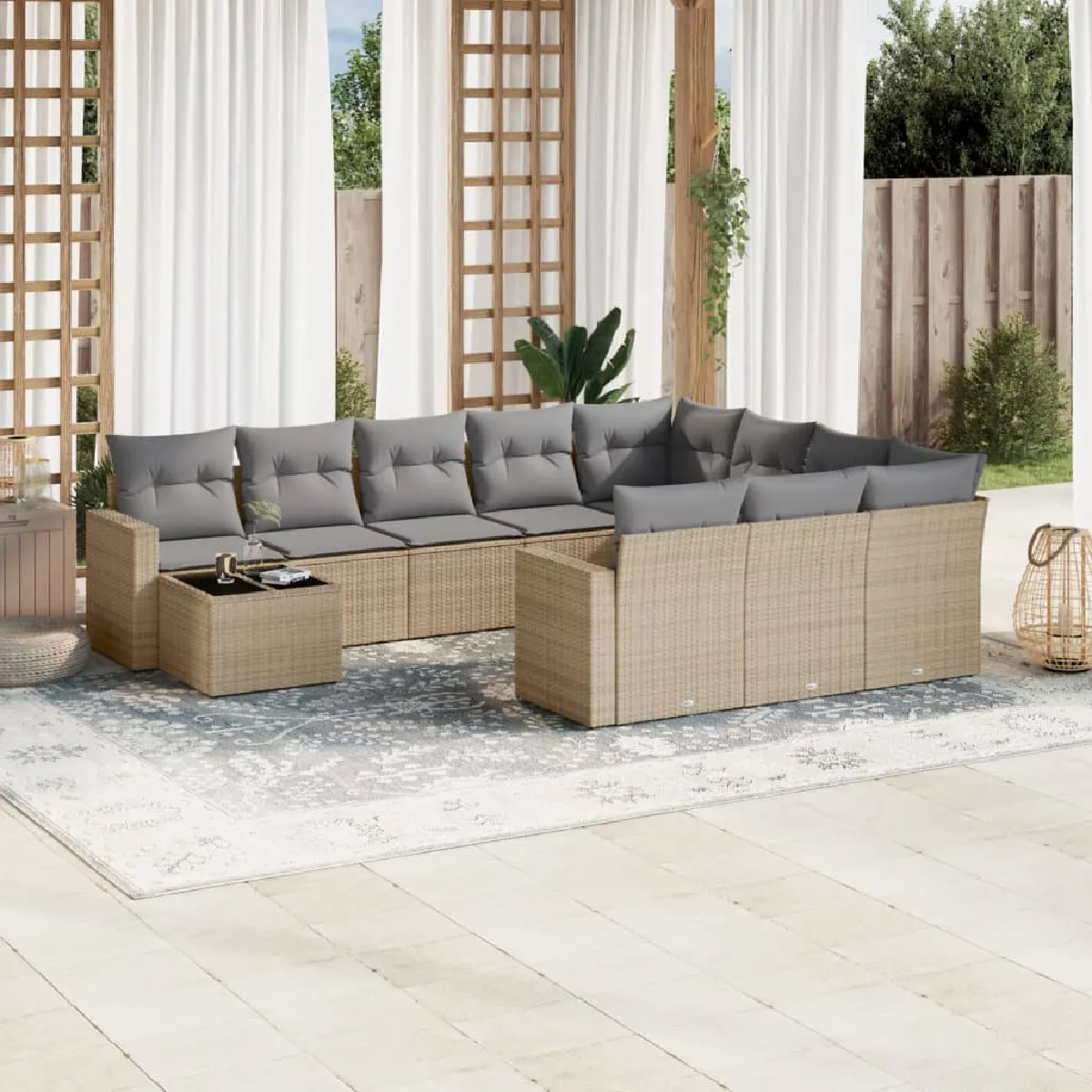Salon de jardin vidaXL 11 pcs Résine tressée Housse amovible Pour 8 personnes - vue 9