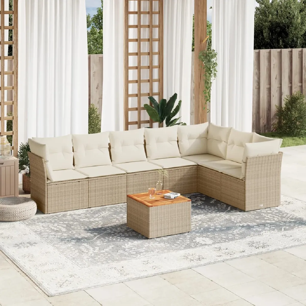 Vidaxl Beige Salon De Jardin Modulable Rotin 8 Pieces - Image 3