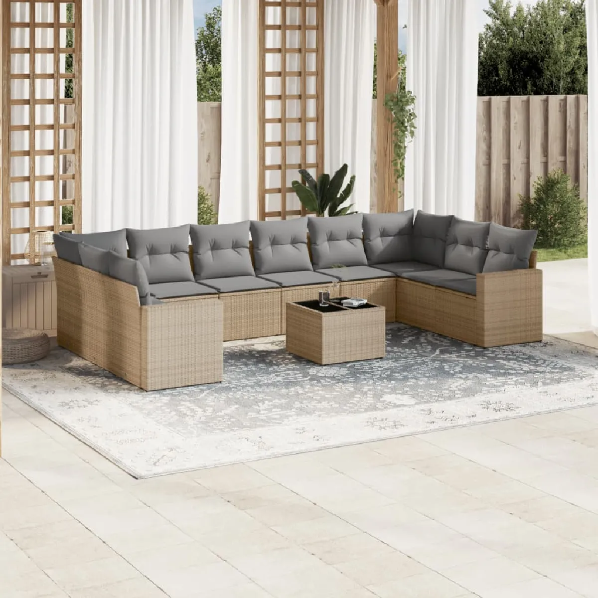 Salon de jardin vidaXL 11 pcs Résine tressée Housse amovible Pour 8 personnes - vue 4