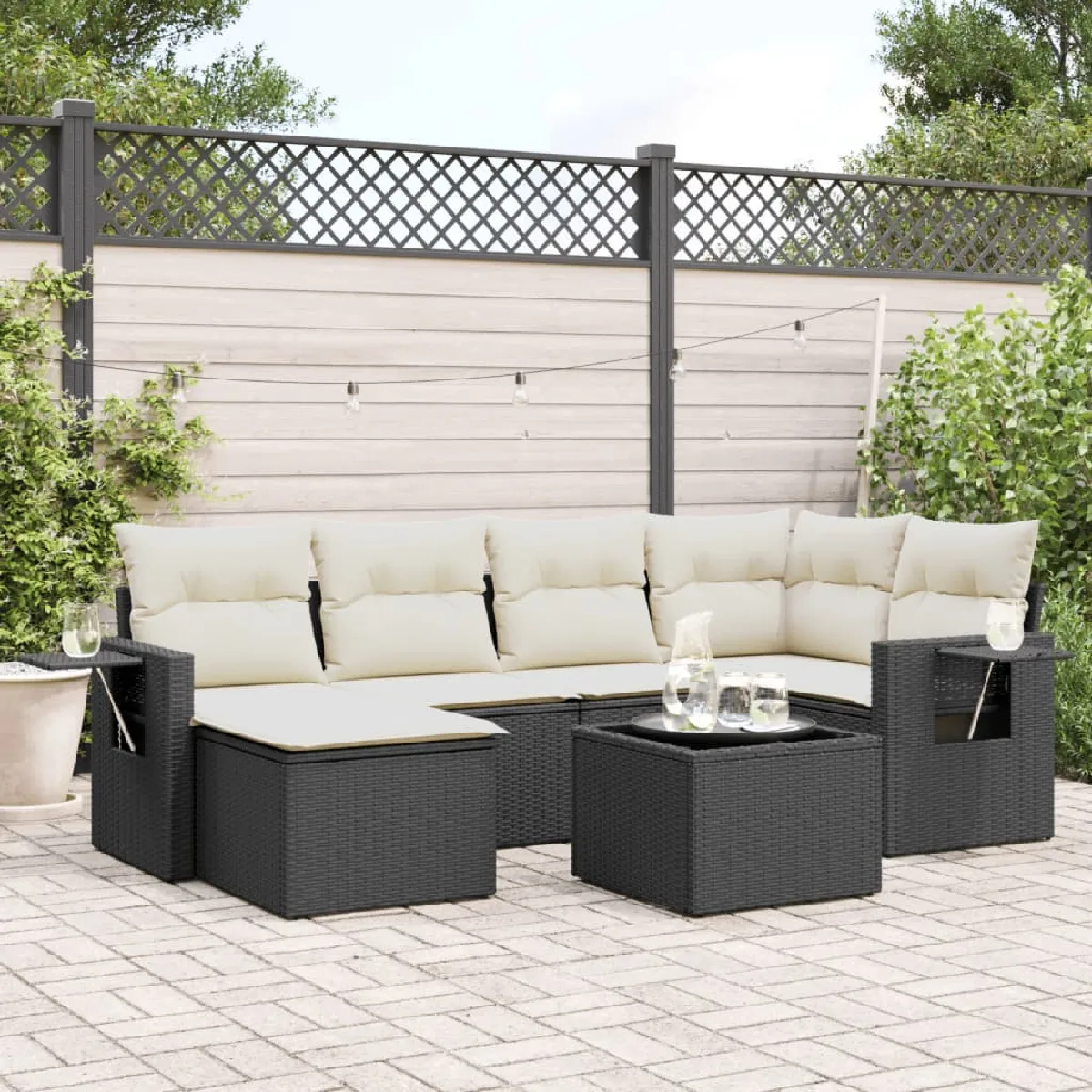 Non Communiqué Noir Salon De Jardin Modulable Vidaxl 7 Pieces Resine Tressee 62 X 55 X 69 Cm 6 Personnes - Image 3