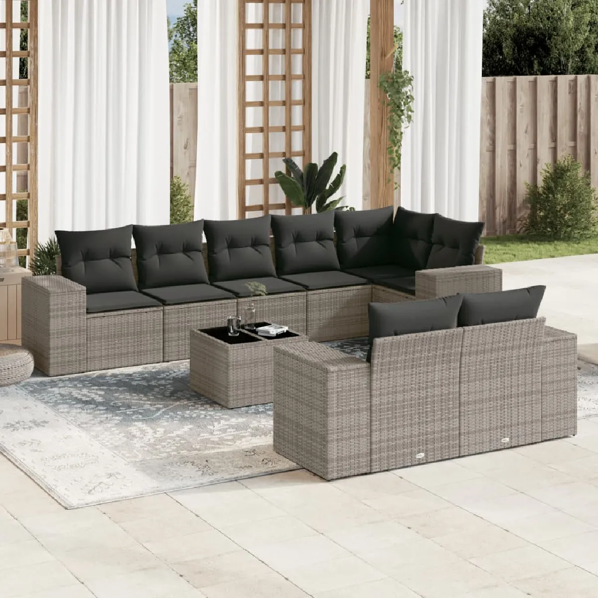 Salon de jardin vidaXL 9 pcs résine tressée - vue 7