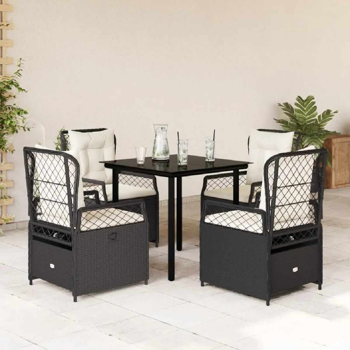 Vidaxl Noir Ensemble À Manger De Jardin 5 Pcs