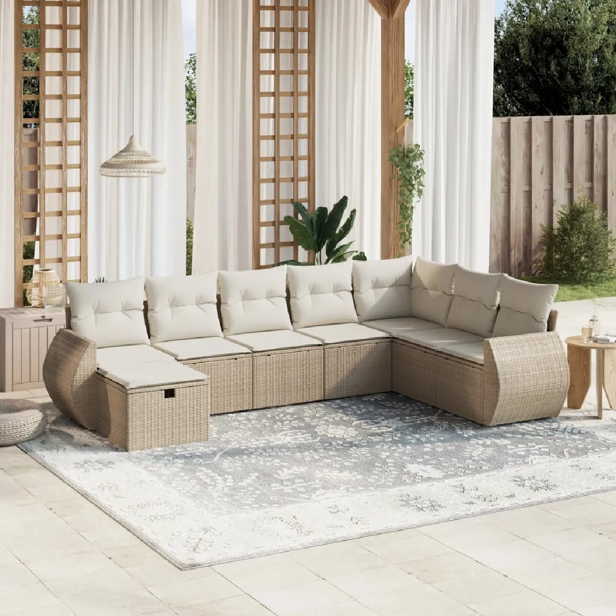 VIDAXL - Salon de jardin modulable - Rotin - Beige - 8 pièces - Image 2