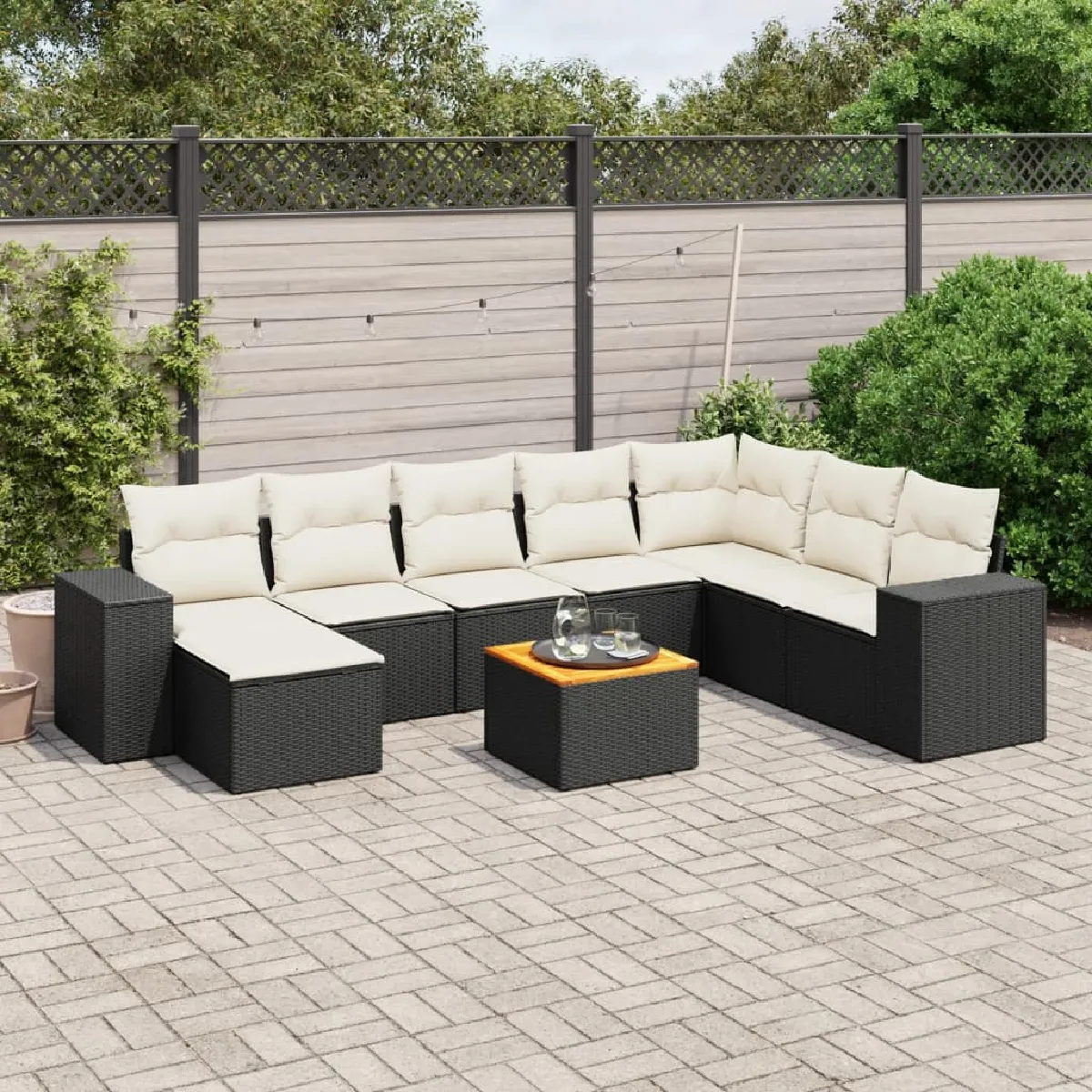 VIDAXL Salon de Jardin 9 pcs avec Coussins Résine Tressée - vue 5
