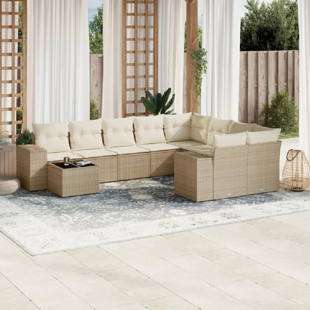 Salon de jardin modulable resine tressee beige 10 pieces x 83 x 69