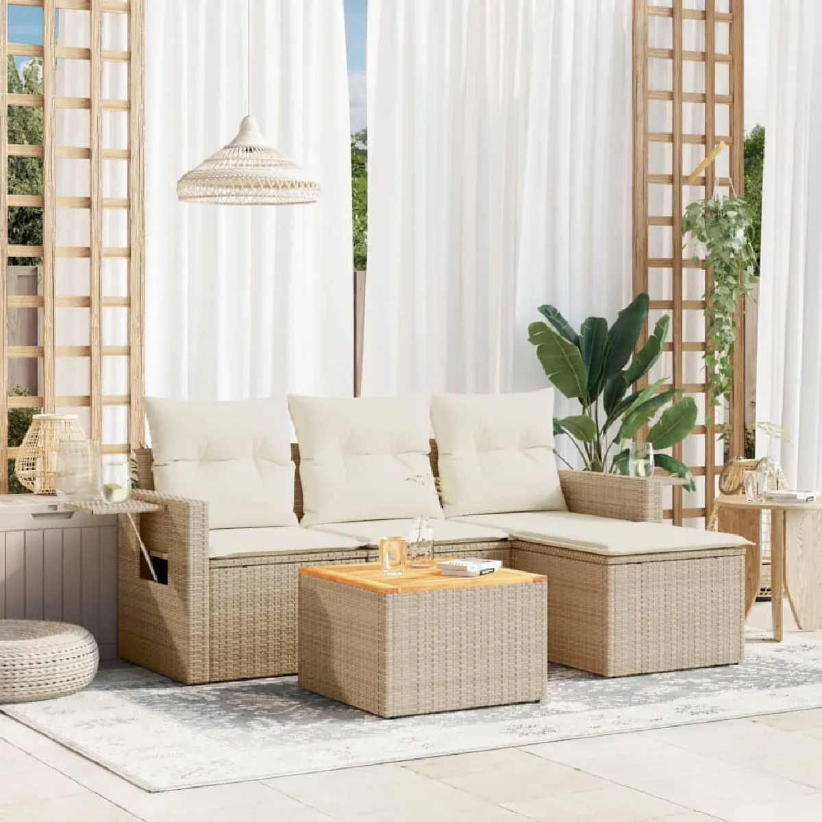 VIDAXL Salon de jardin avec coussins - Beige