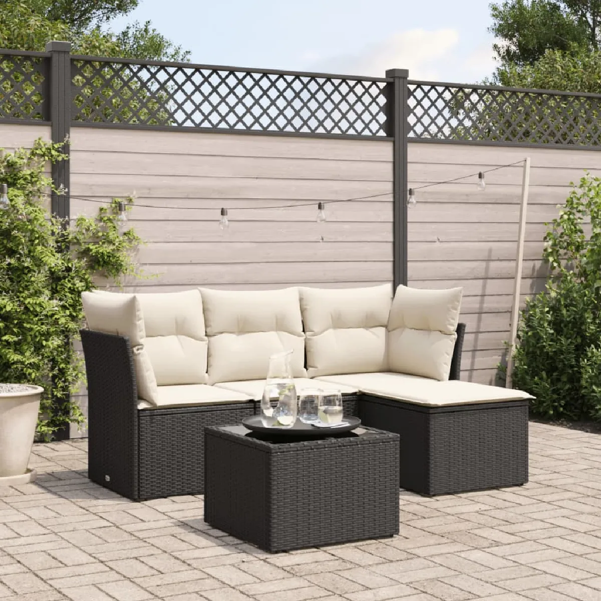 vidaXL Salon de jardin 5 pcs Coussins noirs