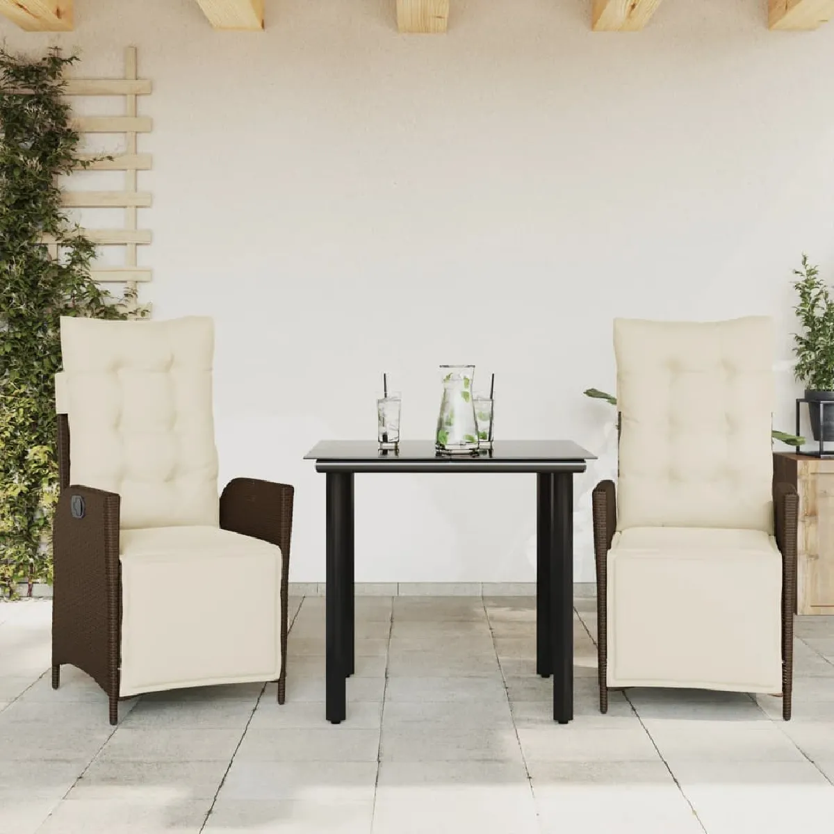 Vidaxl Marron Ensemble À Manger De Jardin 3 Pcs - Poly Rotin