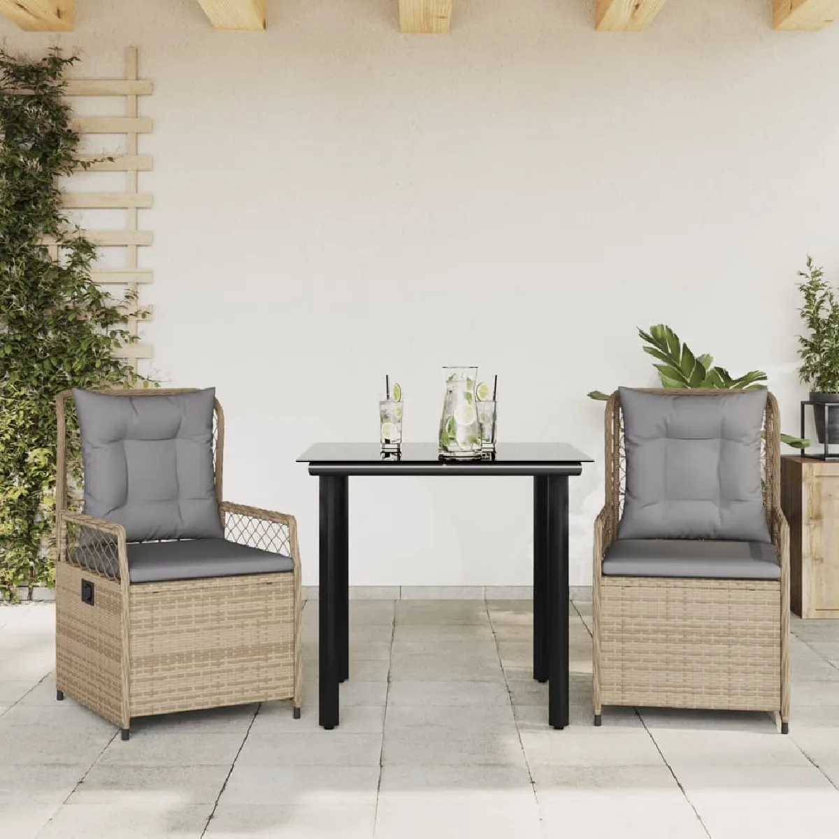 Vidaxl Beige Ensemble À Manger De Jardin 3 Pcs
