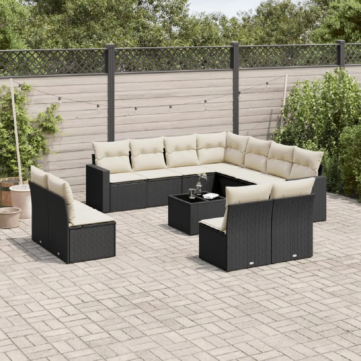 vidaXL Salon de jardin 12 pcs - Résine tressée - Noir