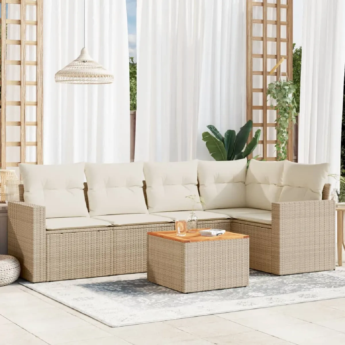 Non Communiqué Beige Salon De Jardin Modulable Vidaxl Resine Tressee 5 Personnes 62 X 65.5 X 69 Cm 6 Pieces - Image 3