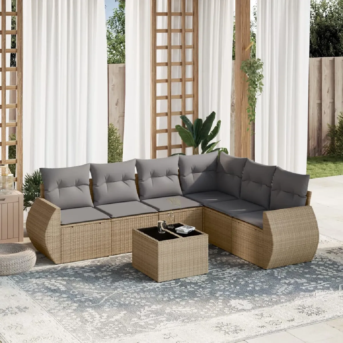 Vidaxl Beige Salon De Jardin Modulable Resine Tressee 7 Pieces 55 X 53 X 55 Cm - Image 3