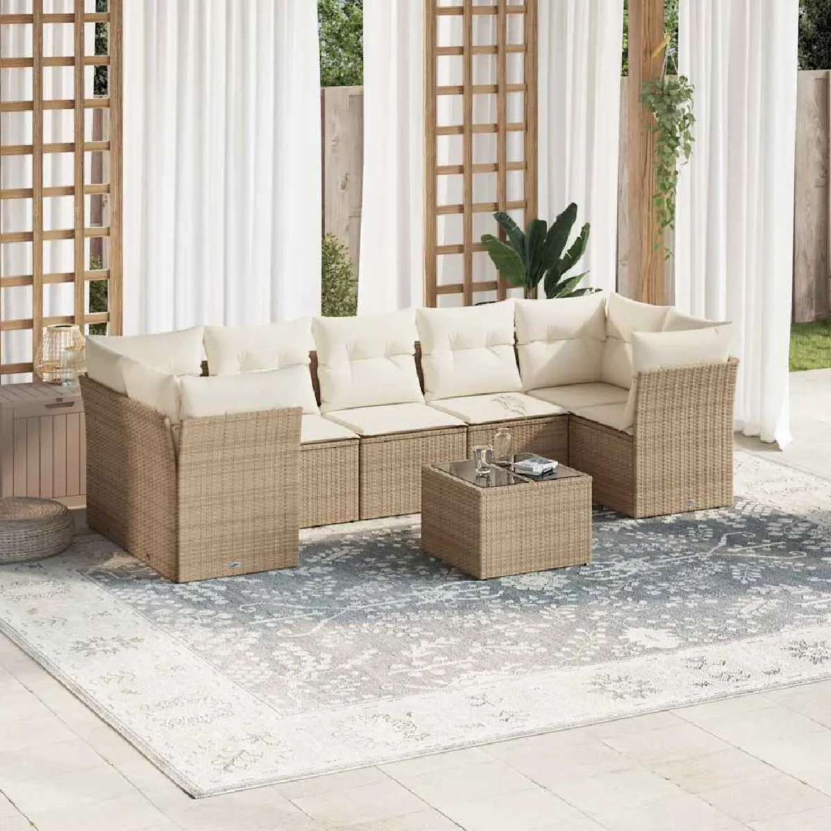 vidaXL Salon de jardin avec coussins 8 pcs résine tressée - vue 5