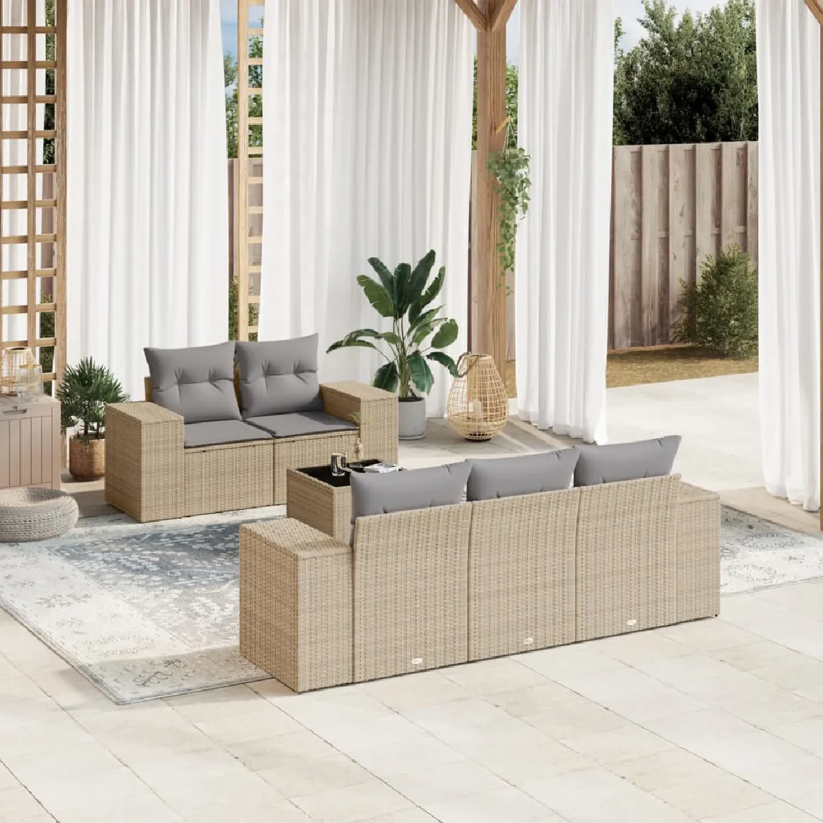 vidaXL Salon de jardin avec coussins 6 pcs résine tressée - vue 7