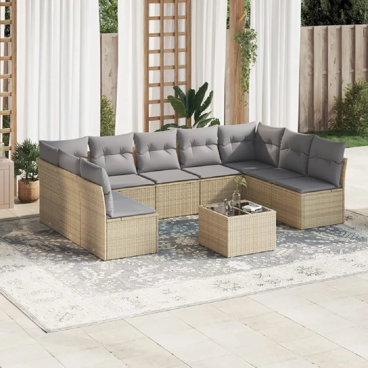 Vidaxl Beige Salon De Jardin Modulable Rotin 10 Pieces 9 Personnes - Image 3