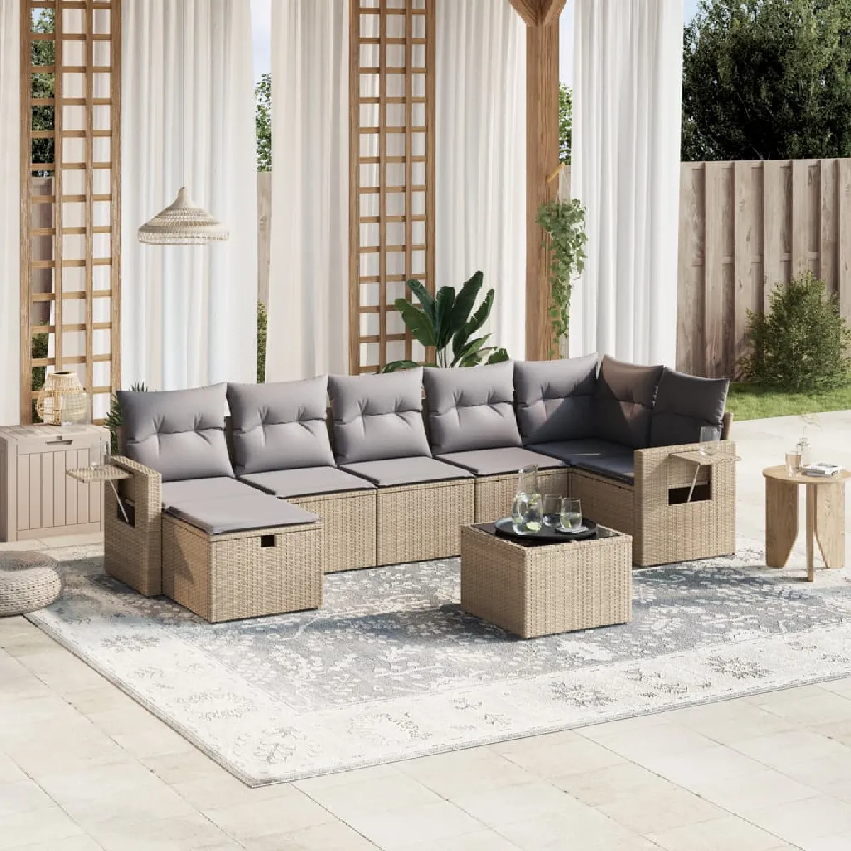 VIDAXL - Salon de jardin modulable - Rotin - Beige - 8 pièces - Image 3