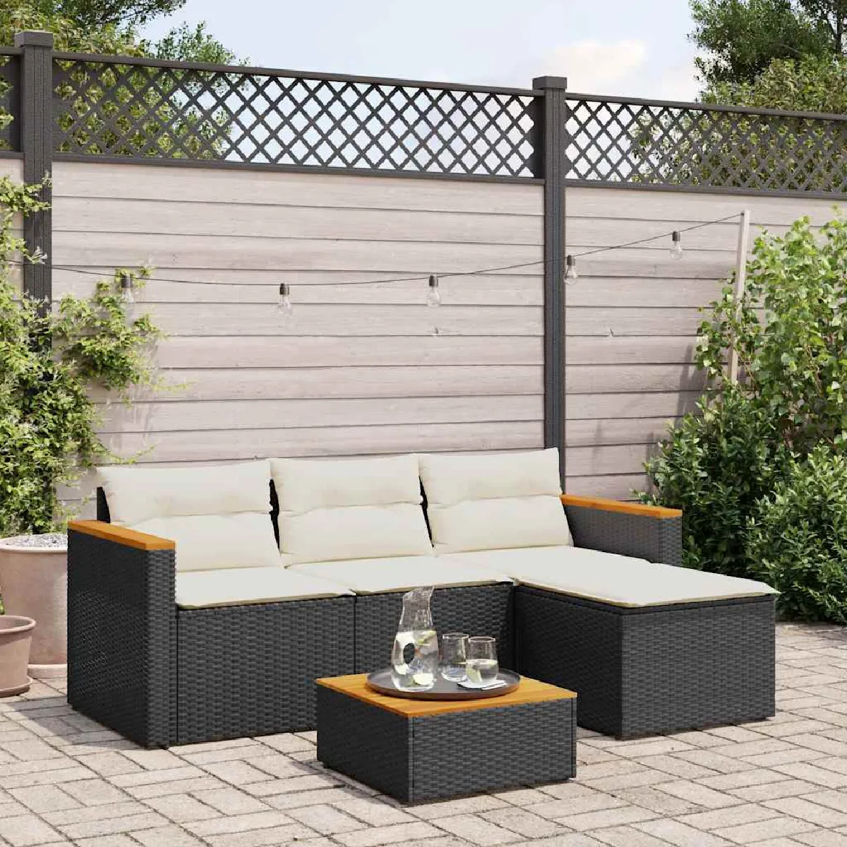 vidaXL Salon de jardin 3 pcs - Noir