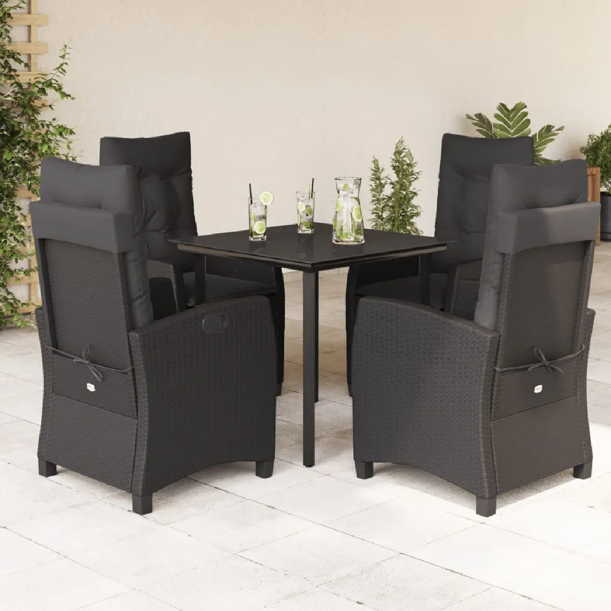 Vidaxl Noir Ensemble À Manger De Jardin - 5 Pcs