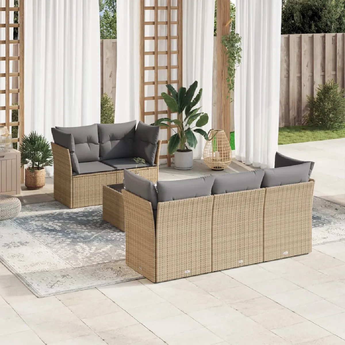 vidaXL Salon de jardin 6 pcs résine tressée avec coussins - vue 5