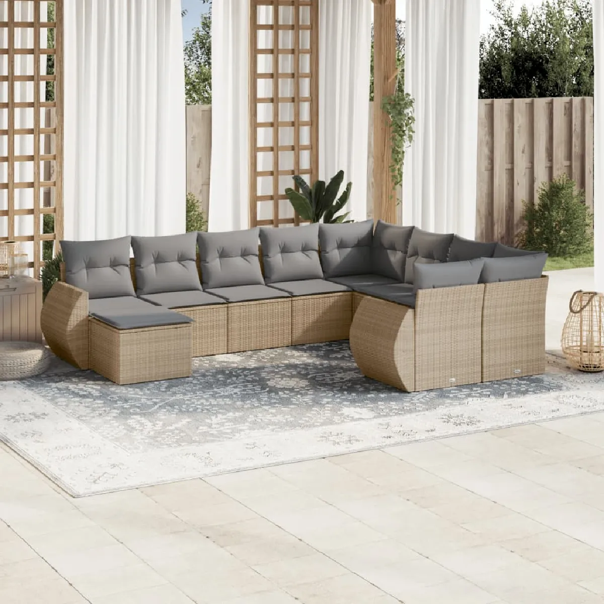 Vidaxl Beige Salon De Jardin Modulable - Lot De 10 Pièces - Rotin - Image 3