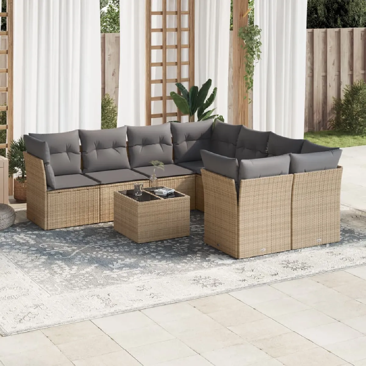 VIDAXL - Salon de jardin modulable - Résine tressée - Beige - 8 personnes - 9 pièces - Image 3