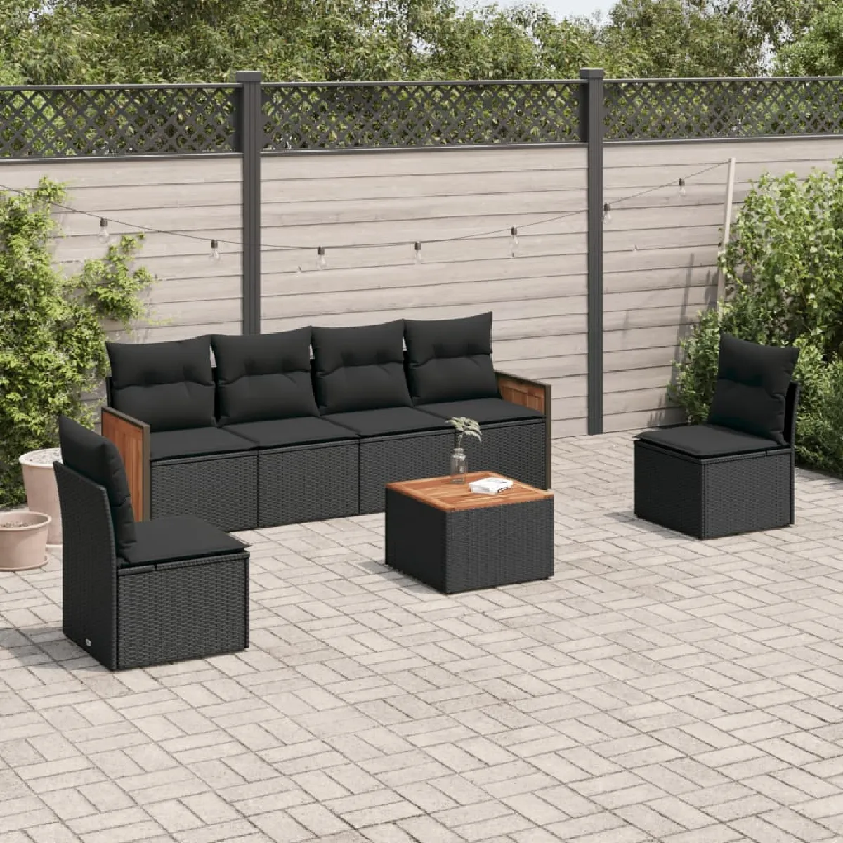 Salon de jardin vidaXL avec coussins 7 pcs Résine tressée - vue 2