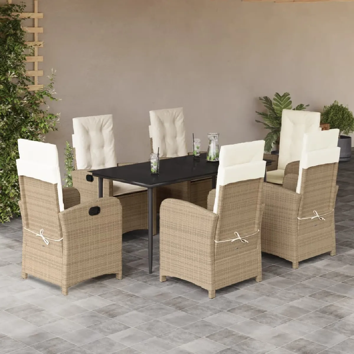 VIDAXL Ensemble à manger de jardin 7 pcs Poly Rotin - vue 2