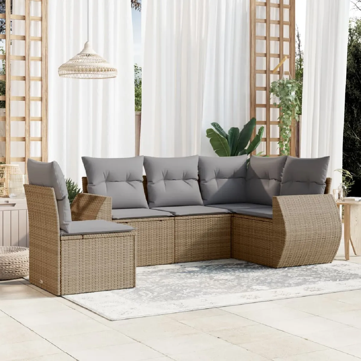 VIDAXL - Salon de jardin modulable - Lot de 6 pièces - Rotin - Beige - Image 3