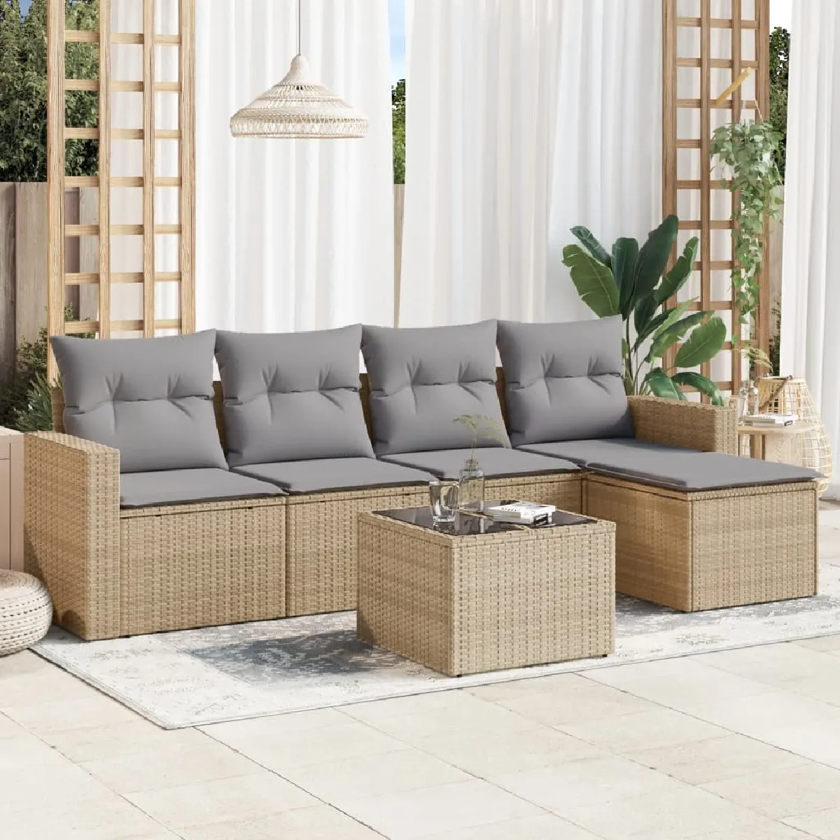 vidaXL Salon de jardin 6 pcs avec coussins résine tressée 3227666 - vue 9
