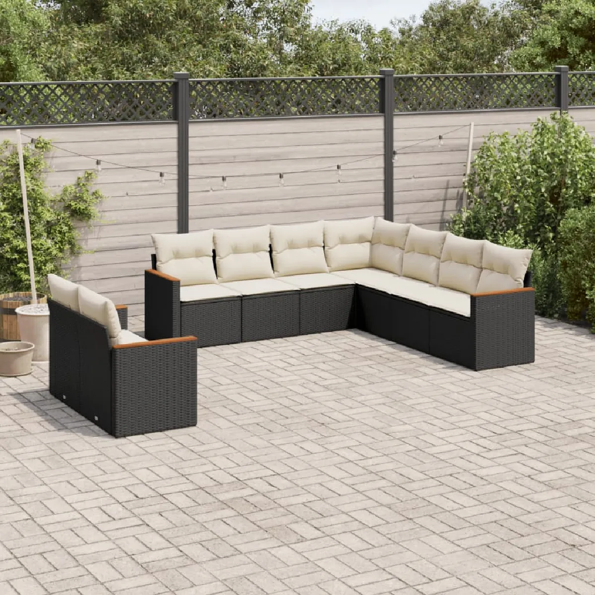 VIDAXL Salon de jardin 9 pcs avec coussins - Noir