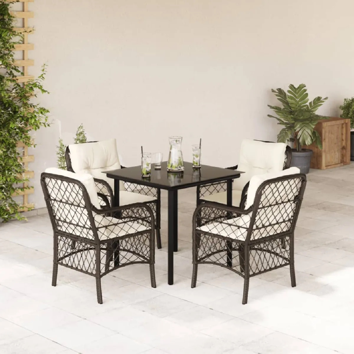 Vidaxl Marron Ensemble À Manger De Jardin 5 Pcs