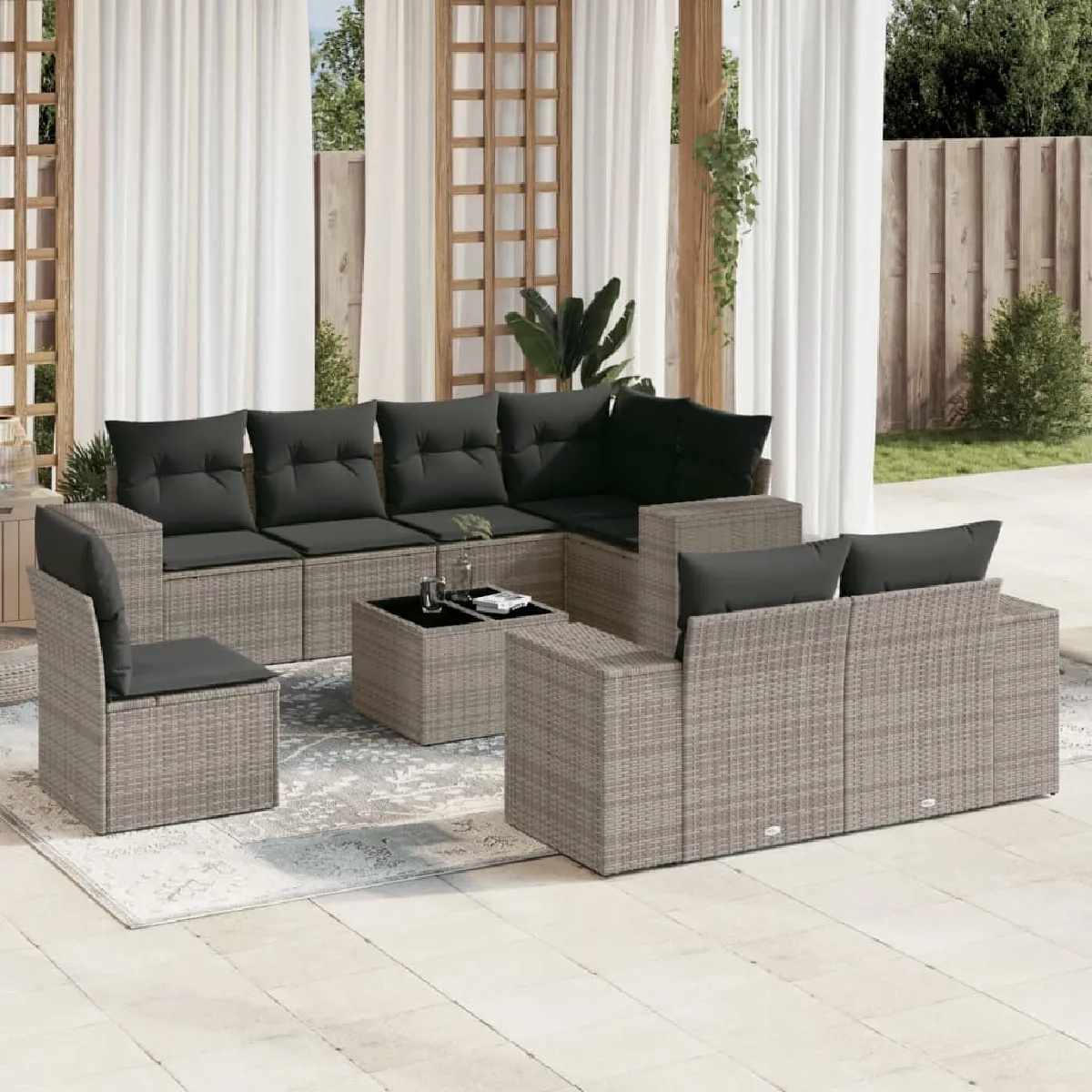 vidaXL Salon de jardin 9 pcs avec coussins - vue 2