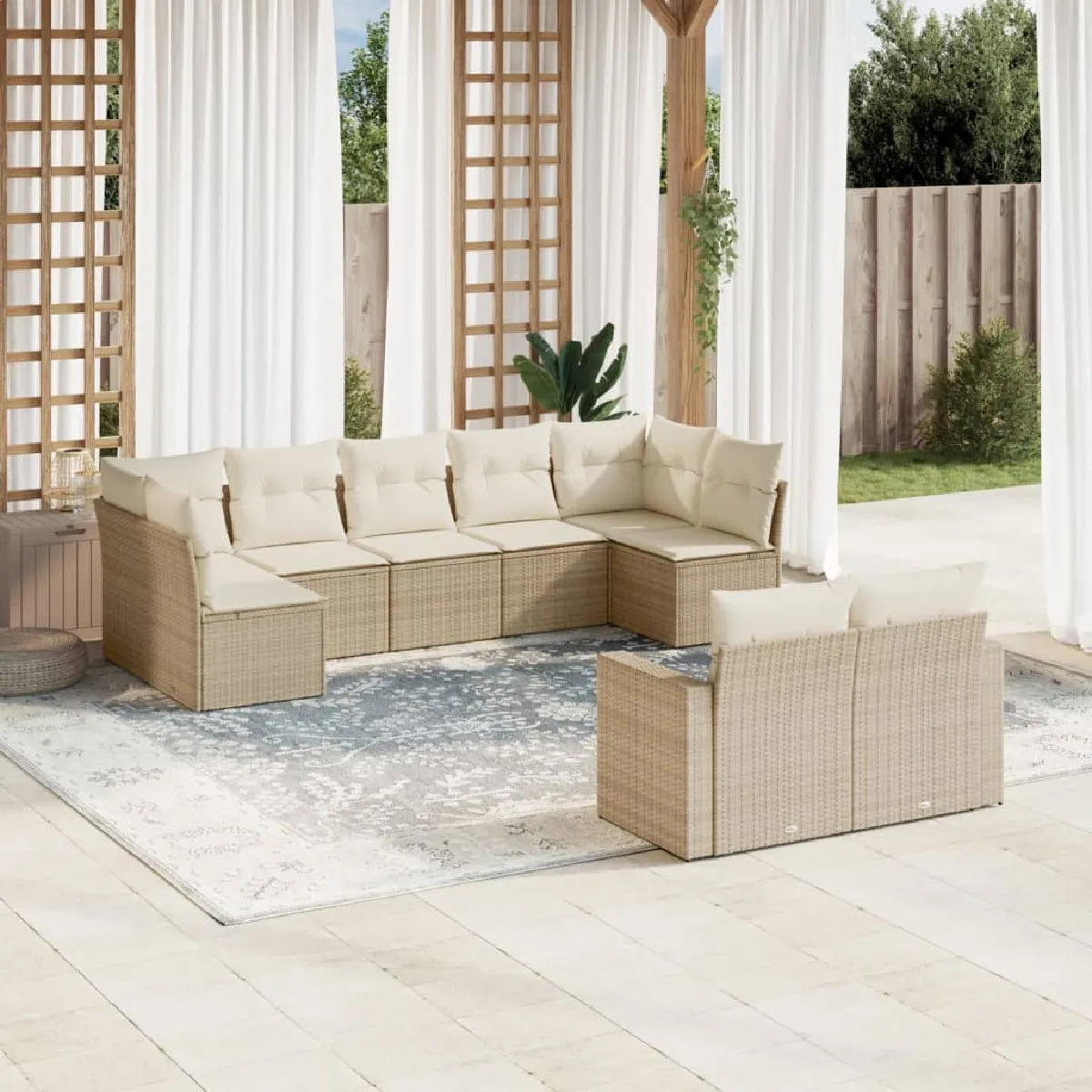 Salon de jardin 9 pcs - Beige