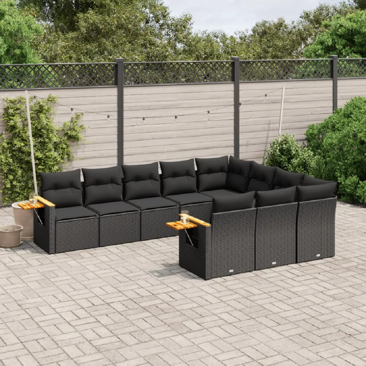 vidaXL Salon de jardin 10 pcs avec coussins résine tressée ensemble de canapés dextérieur canapé dangle de jardin 3308412 - vue 9