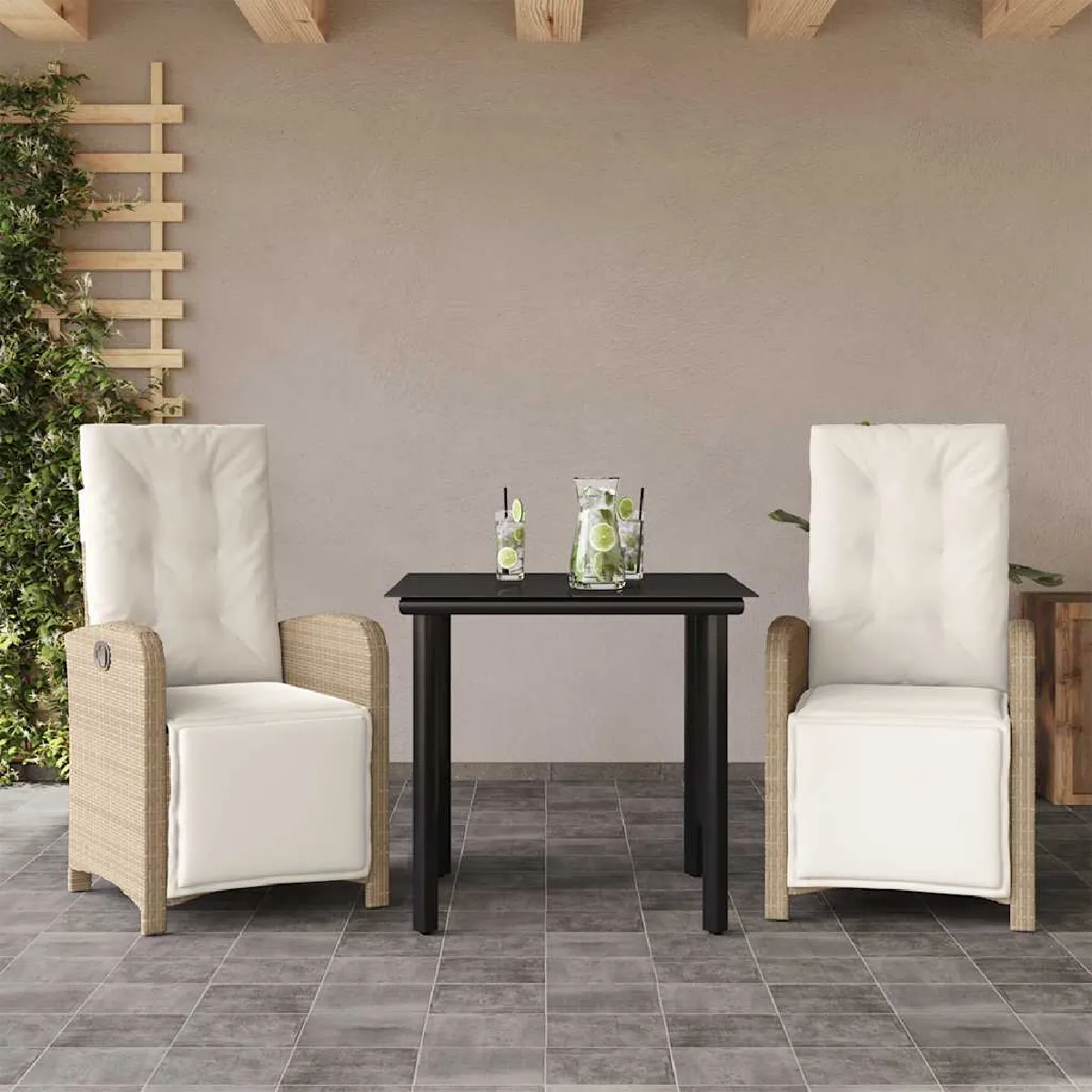Vidaxl Beige Ensemble De Bistro 3 Pcs - Résine Tressée