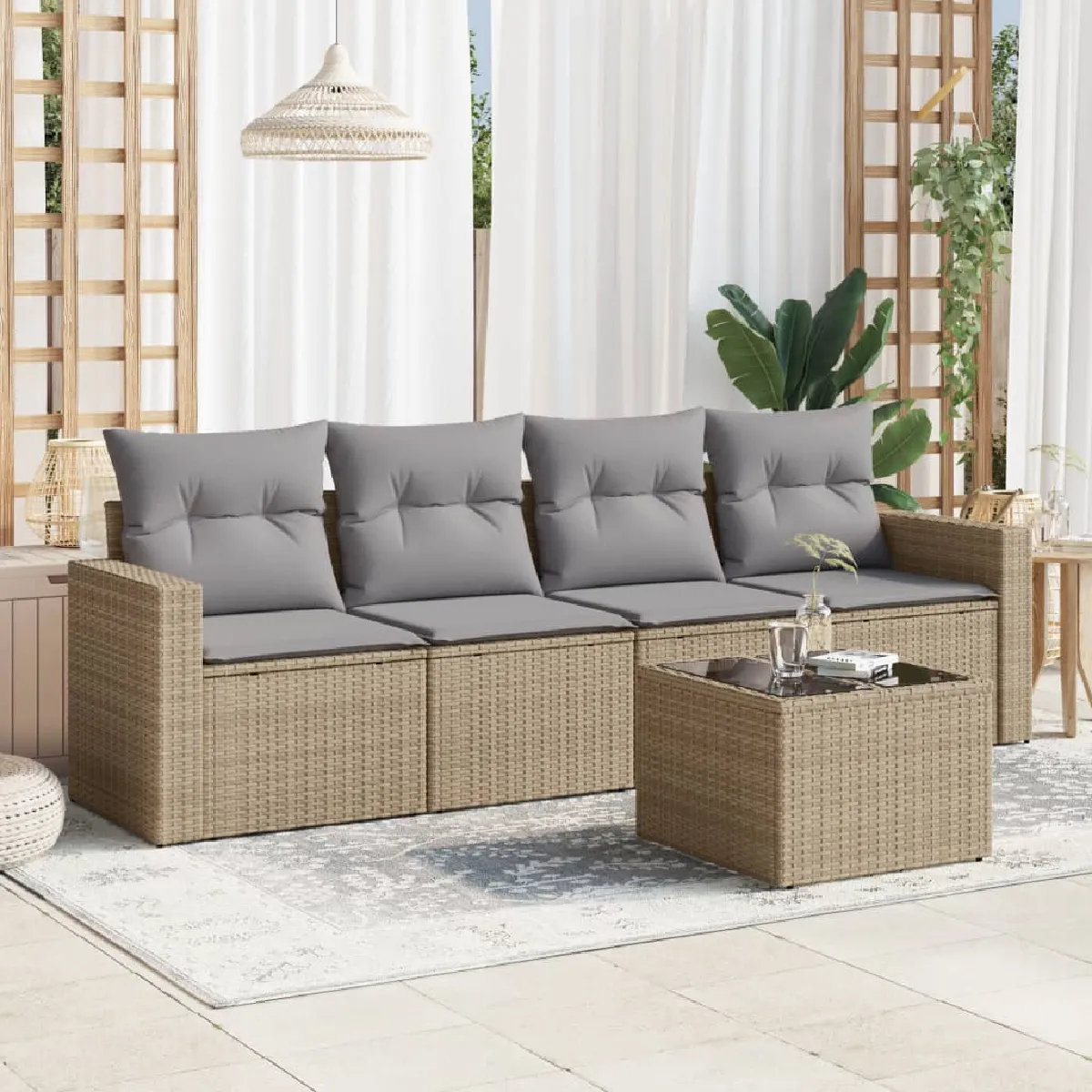 vidaXL Salon de jardin avec coussins 5 pcs résine tressée - vue 4