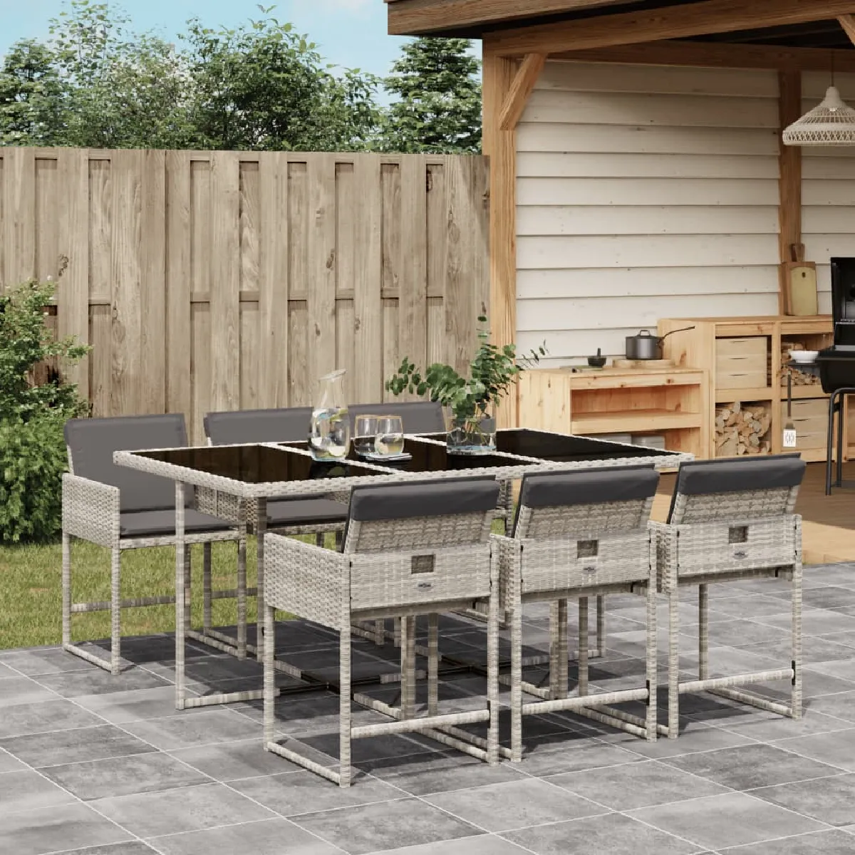 vidaXL Ensemble à manger 7 pcs - Gris clair