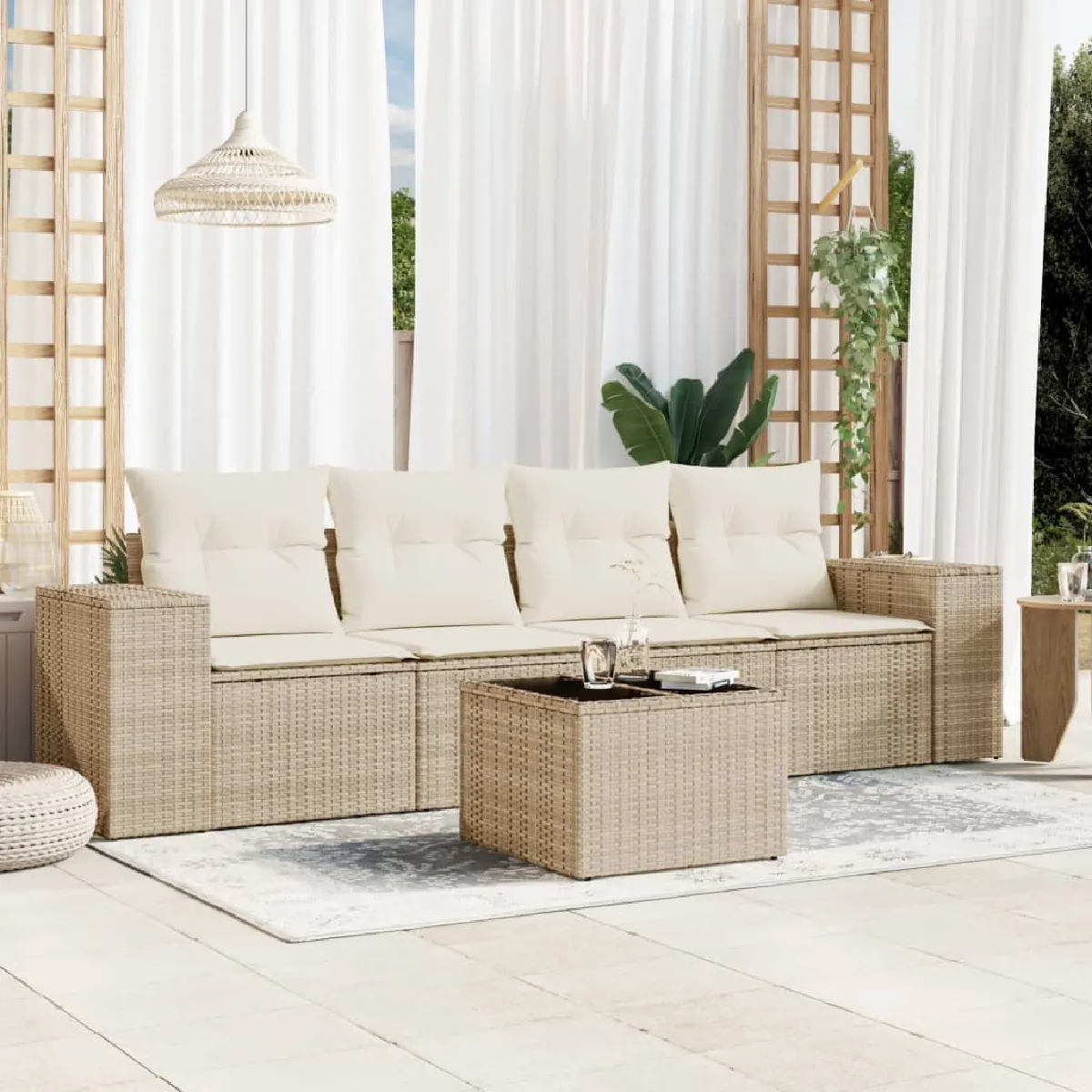 Non Communiqué Beige Vidaxl Salon De Jardin Avec Coussins 5 Pcs, Canapés De Terrasse, Ensemble De Meubles De Patio, Mobilier D'extérieur, 3222287 - Image 3