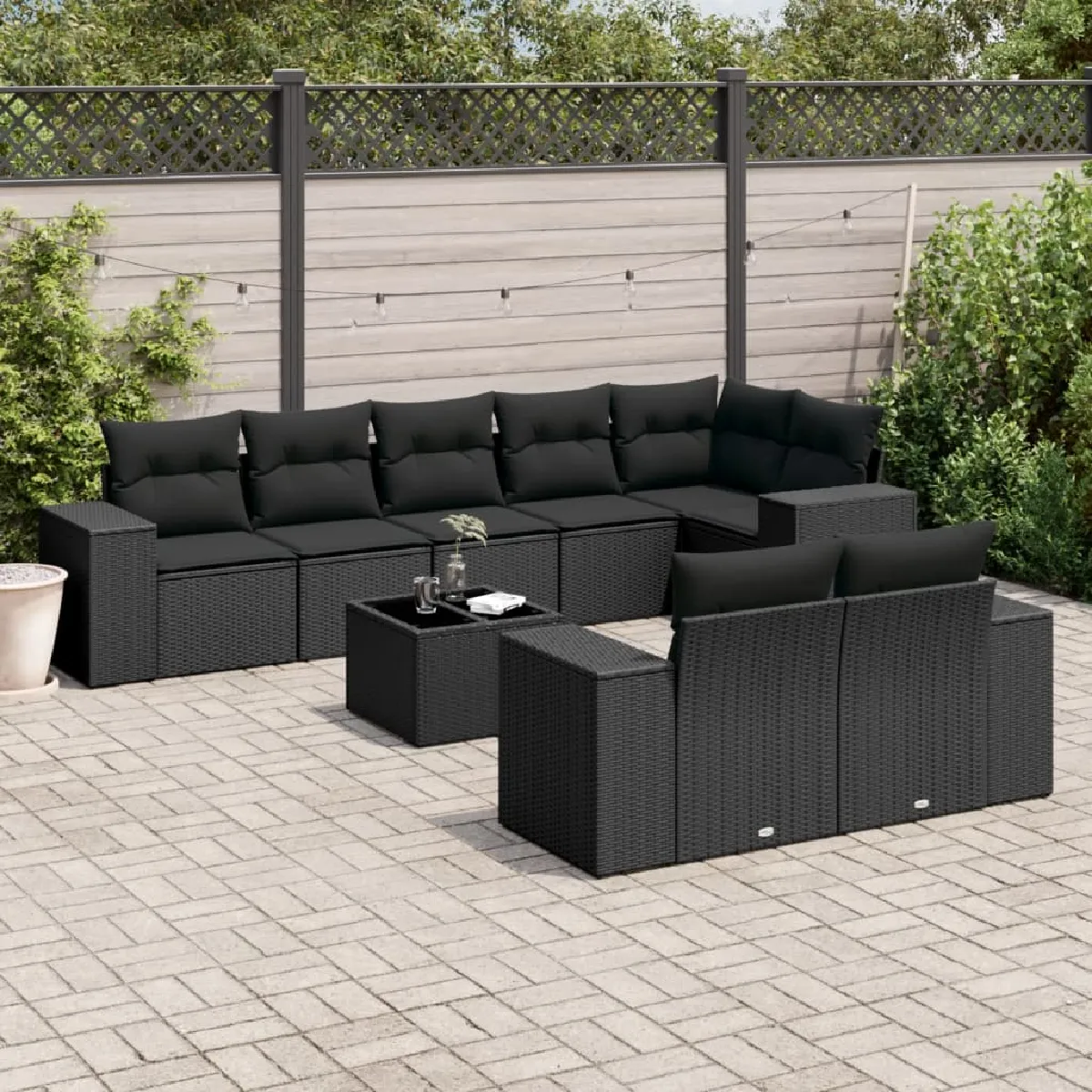 vidaXL Ensemble de jardin 9 pcs avec coussins Résine Tressée