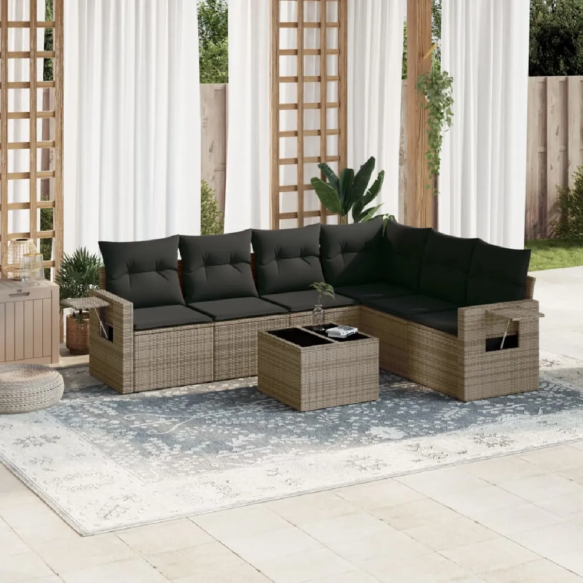 VIDAXL Salon de jardin avec coussins 7 pcs - Gris