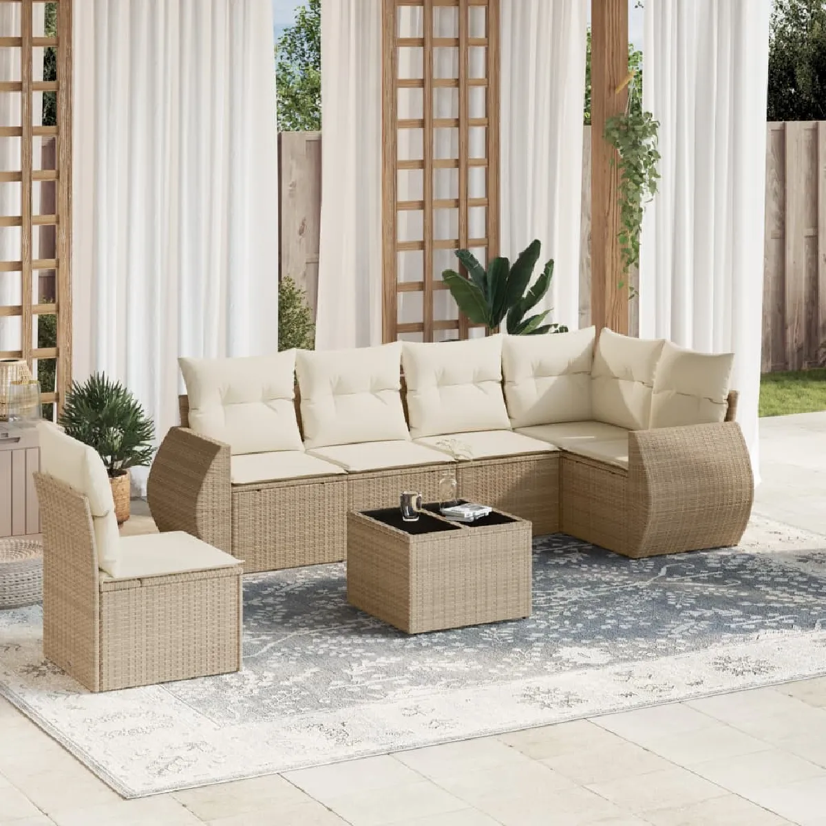 Non Communiqué Beige Salon De Jardin Modulable Vidaxl Resine Tressee 7 Pieces X 71 X 69 6 Personnes - Image 3