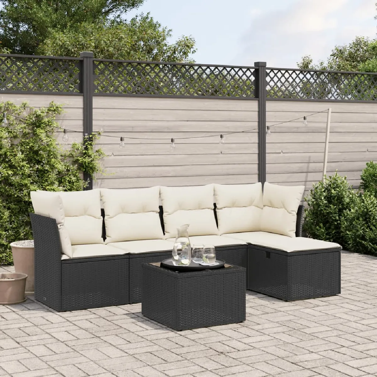 Vidaxl Noir Salon De Jardin 6 Pcs Avec Coussins - Résine Tressée