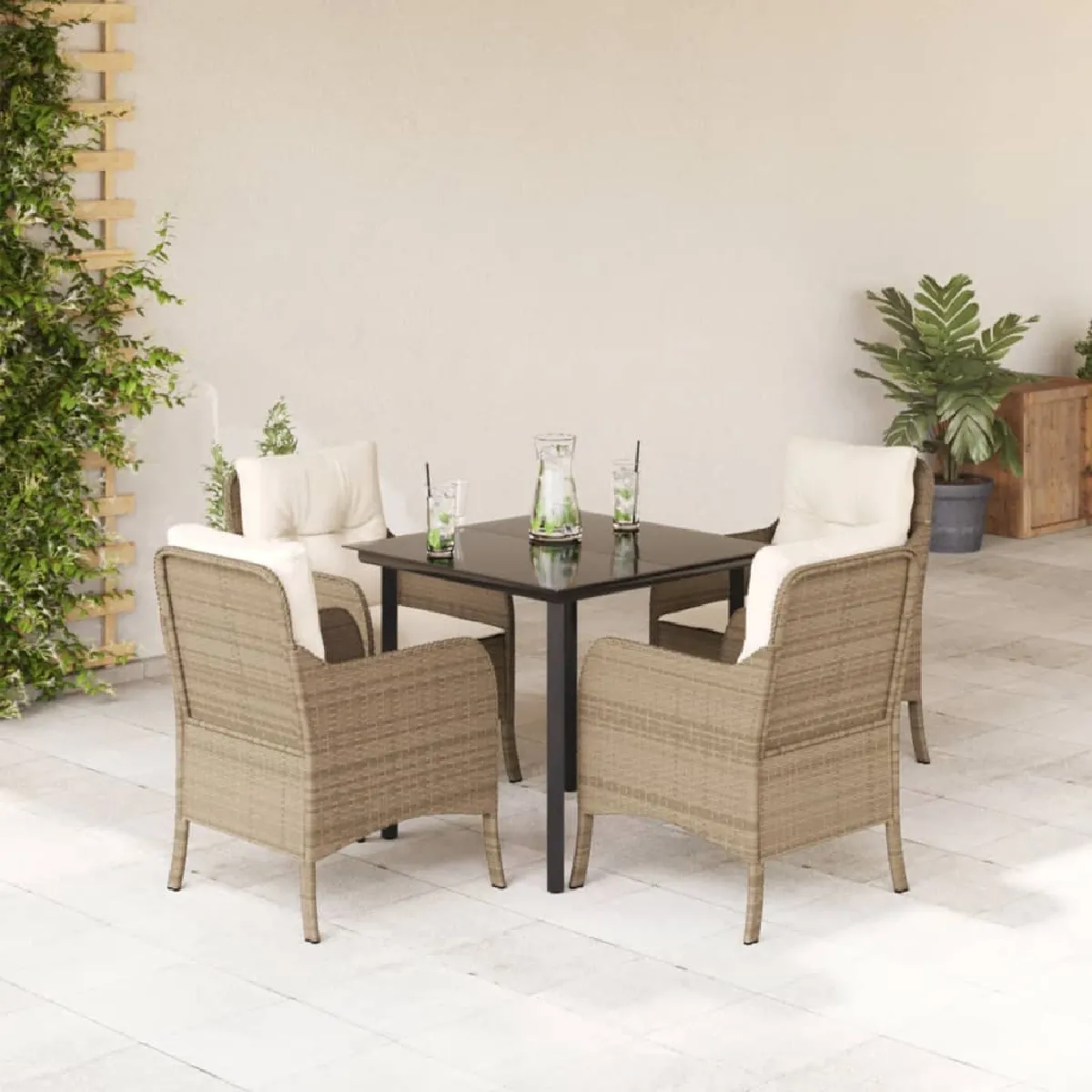 Vidaxl Beige Ensemble À Manger De Jardin 5 Pcs Poly Rotin