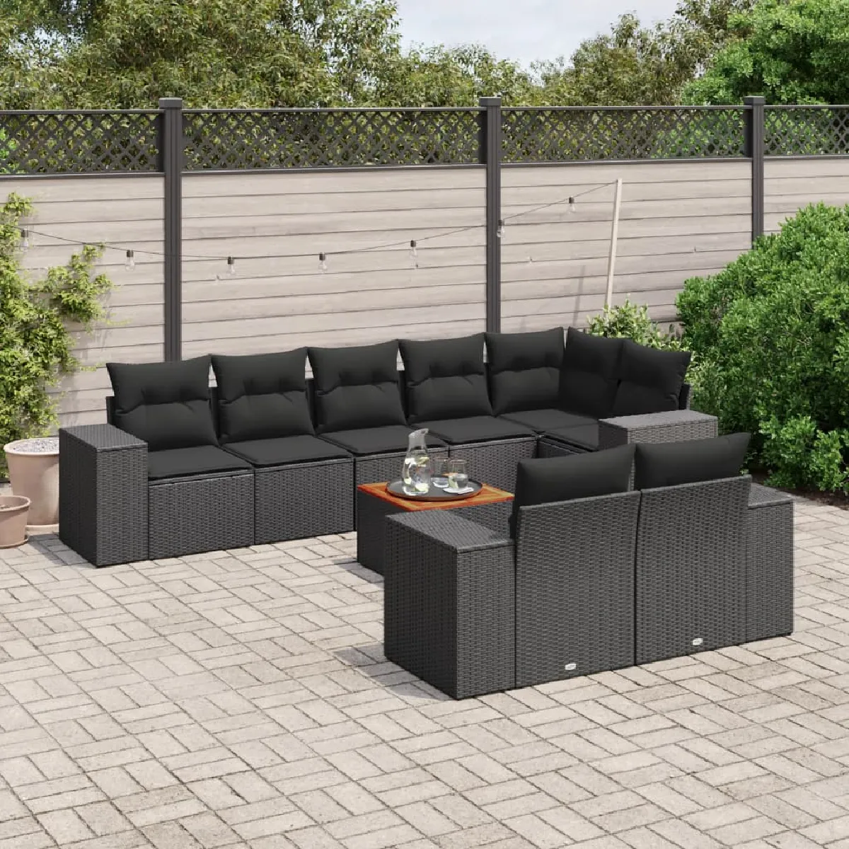 VIDAXL Salon de Jardin 9 pcs avec Coussins Résine Tressée - vue 6