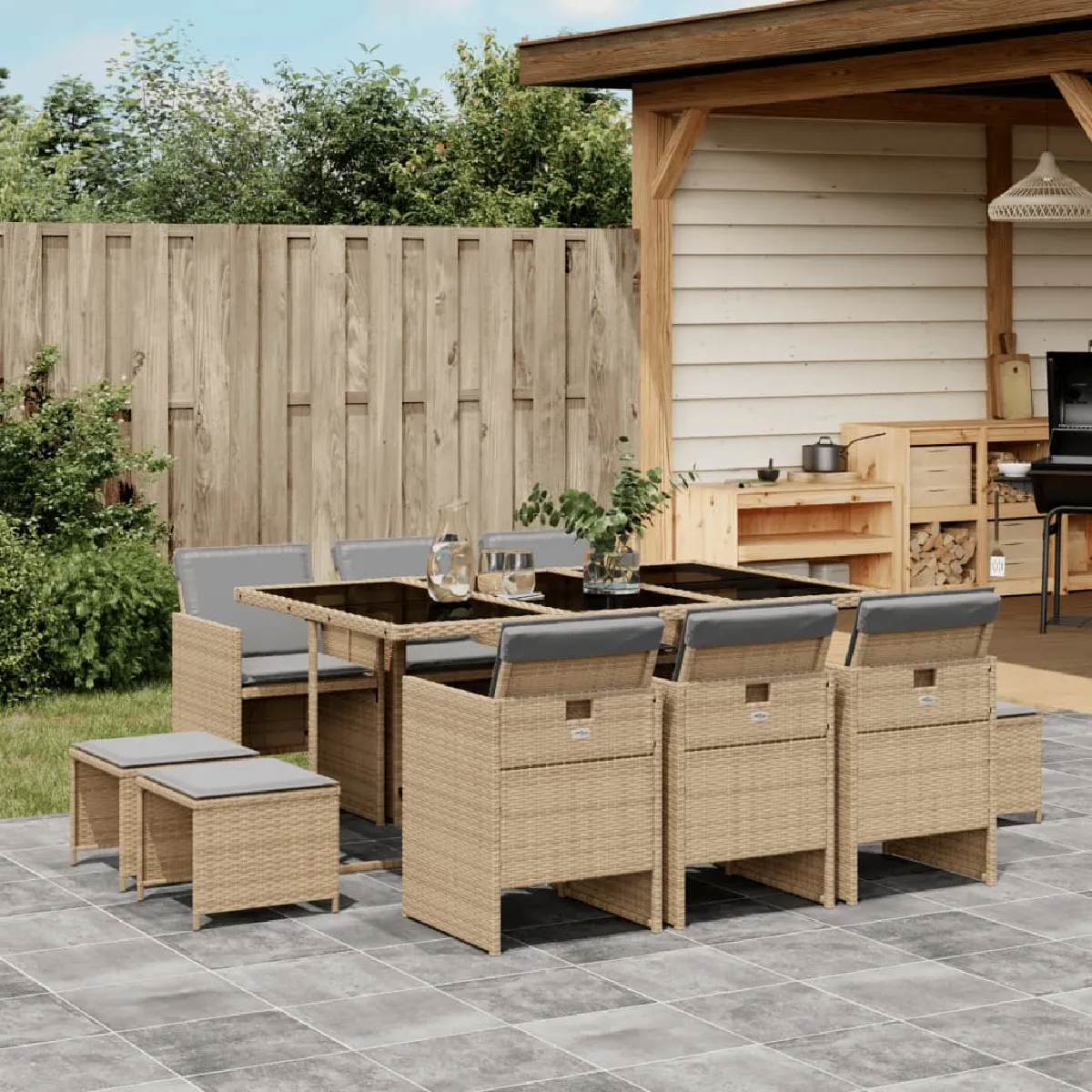 vidaXL Ensemble à Manger de Jardin avec Coussins 11 pcs Table et Chaises à Dossier Rabattable Meubles d'Extérieur Patio 3210972 - vue 3