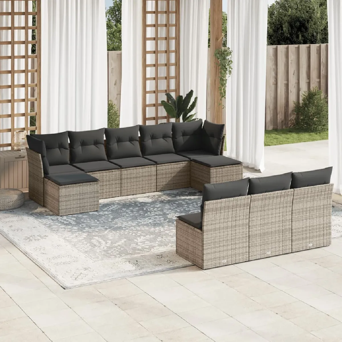 Vidaxl Salon de Jardin avec Coussins 10 pcs / Résine Tressée - vue 8