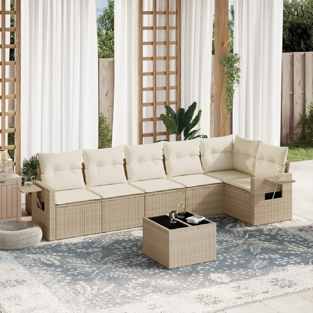 vidaXL Ensemble de jardin avec coussins 7 pcs résine tressée
