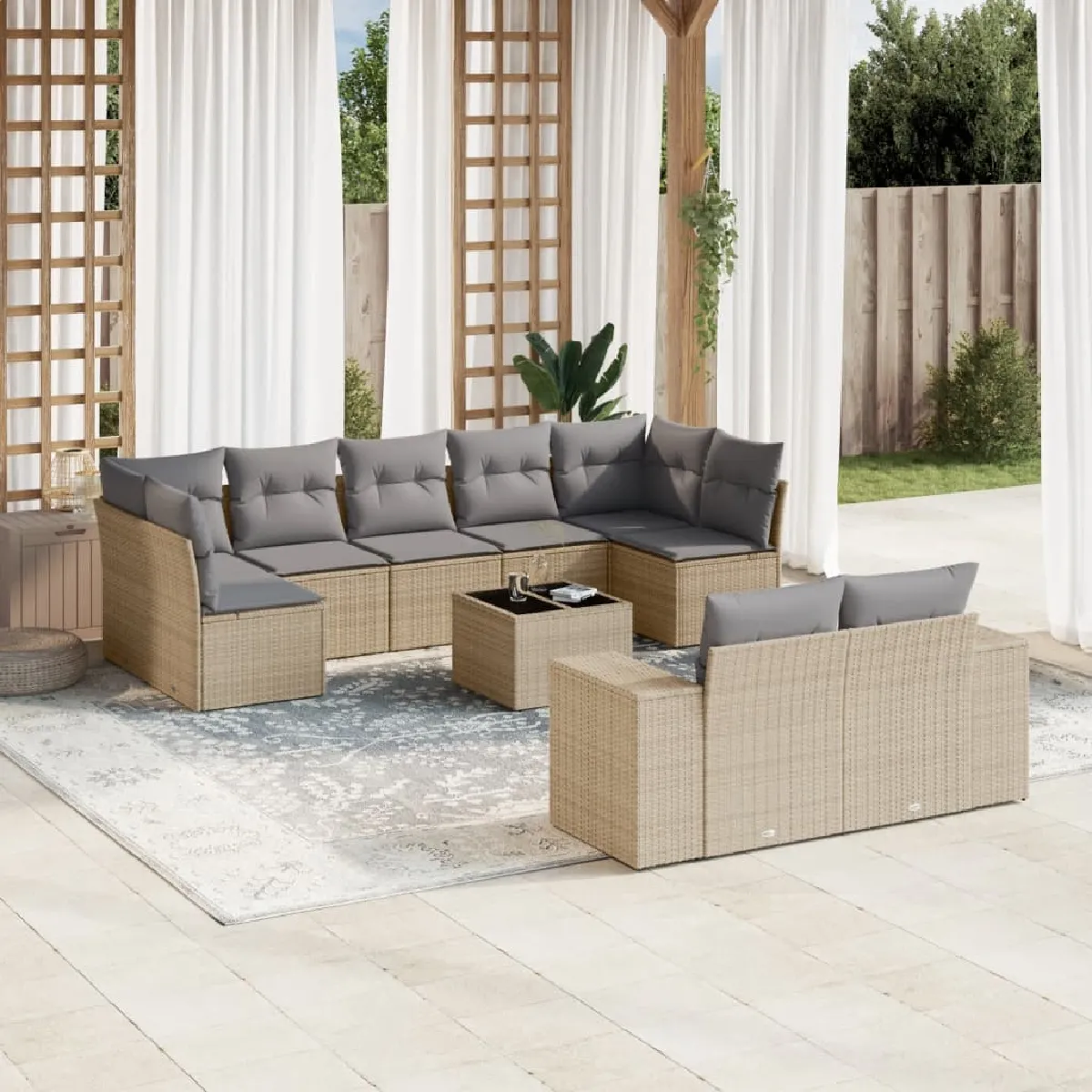 VidaXL Salon de jardin 10 pcs avec coussins - Beige