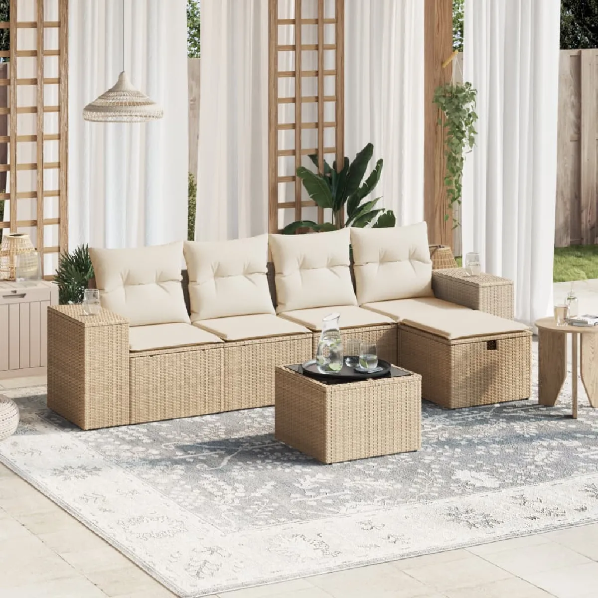 Non Communiqué Beige Vidaxl Salon De Jardin Modulable - Lot De 6 Pièces - Rotin - Image 3